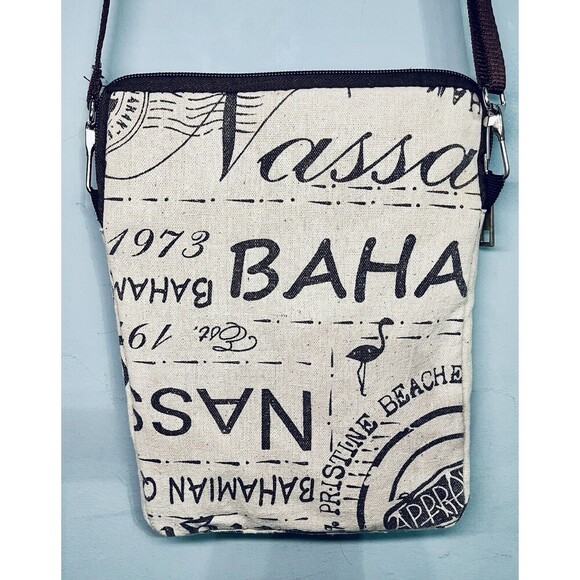 Bahamas Ivory Brown Canvas Crossbody Bag Zip Up W Outside Pocket - Picture 7 of 11